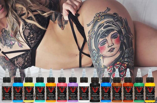 14 Colors Tattoo Ink Set 1 Ounce Bottles Permanent Professional Microblading Makeup Pigment Body Paint Tattoo Colour Kit (1OZ/30ML Bottle)