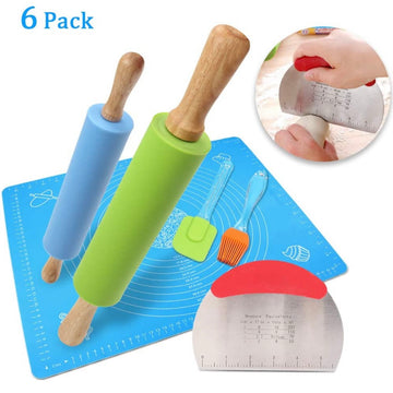 Multi Colour Silicone Rolling Pin Pastry Mat Dough Roller Set Scraper Cutter