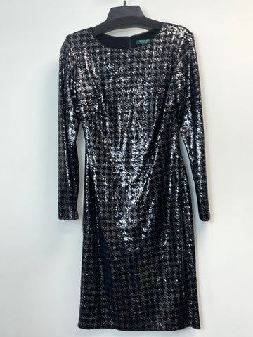 Lauren Ralph Lauren Women’s Sequined Houndstooth Dress Black Shine/Gunmetal