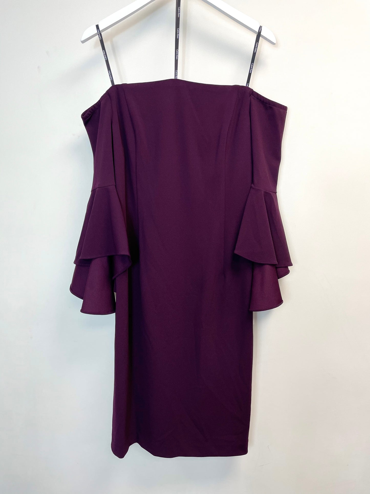 Calvin Klein Women’s Off-The-Shoulder Flutter Bell Sleeve Dress Burgundy