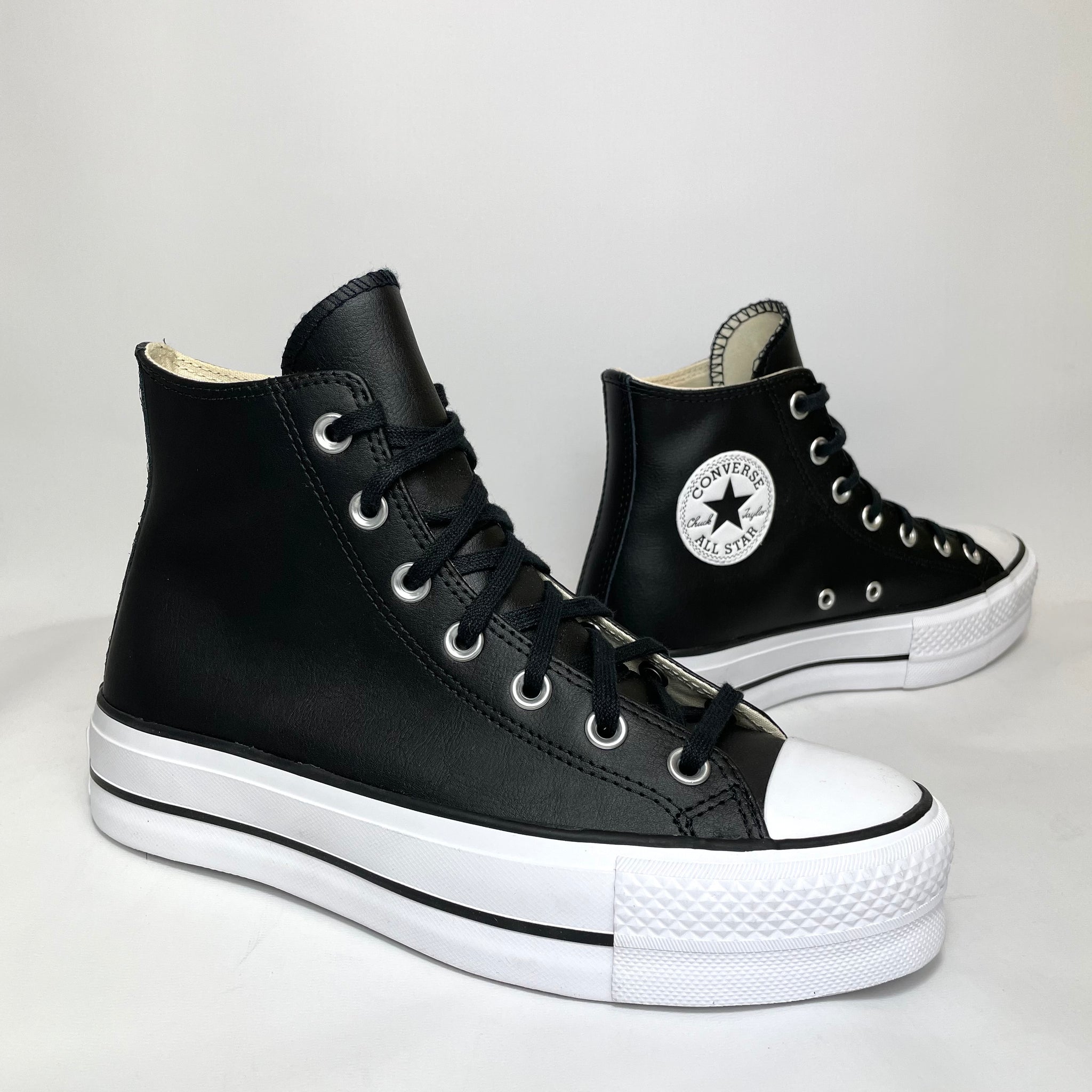 Converse Chuck Taylor All Star Platform Leather High-Top Womens Trainers Black/White