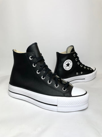 Converse Chuck Taylor All Star Platform Leather High-Top Womens Trainers Black/White