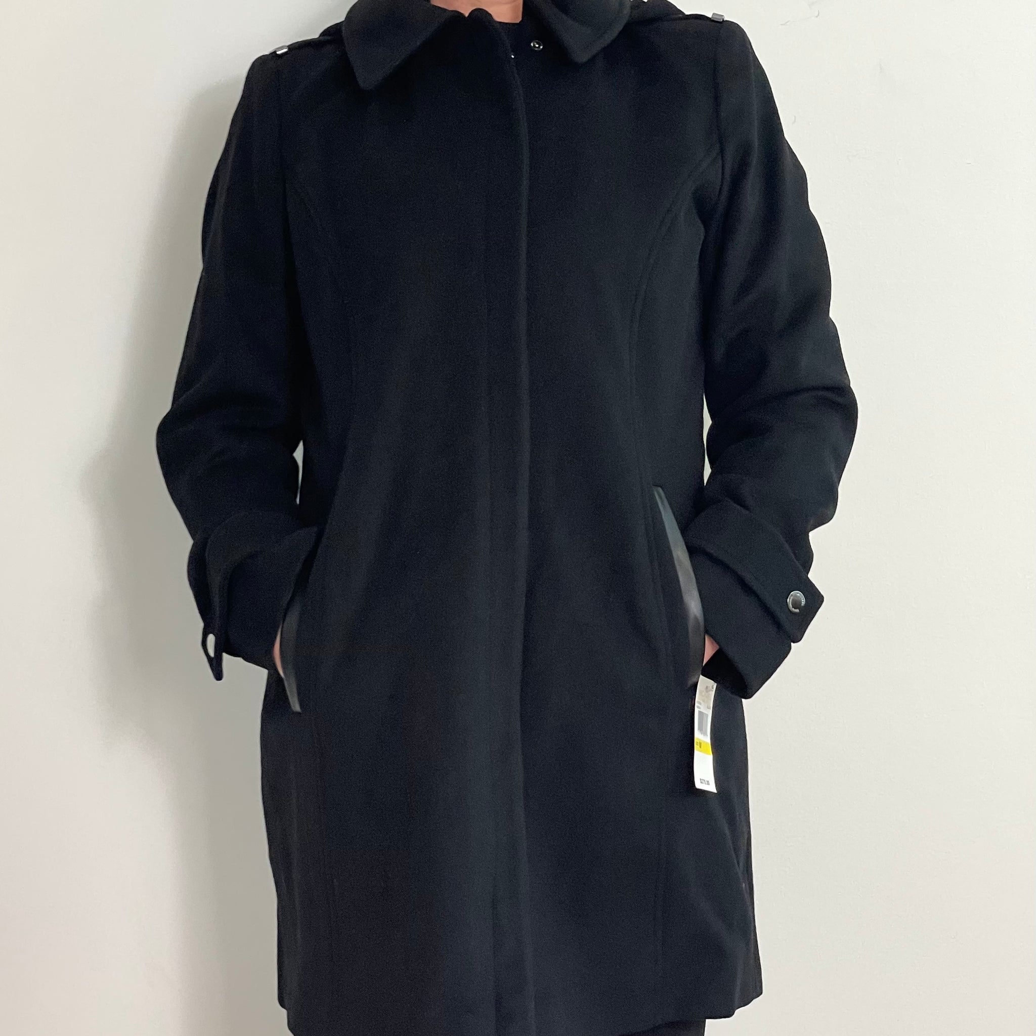 Michael Kors Women’s Faux Leather Trim Hooded Wool Blend Coat