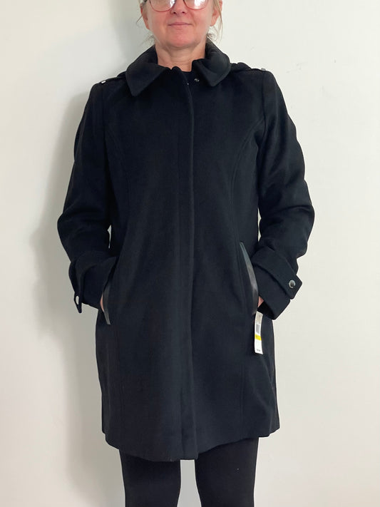 Michael Kors Women’s Faux Leather Trim Hooded Wool Blend Coat