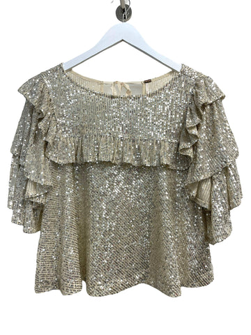 Free People Women's Tess Daly's Magical Sparkly Sequin Top Silver