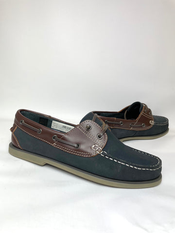 Dek Leather Moccasin Mens Boat Shoes Navy Brown