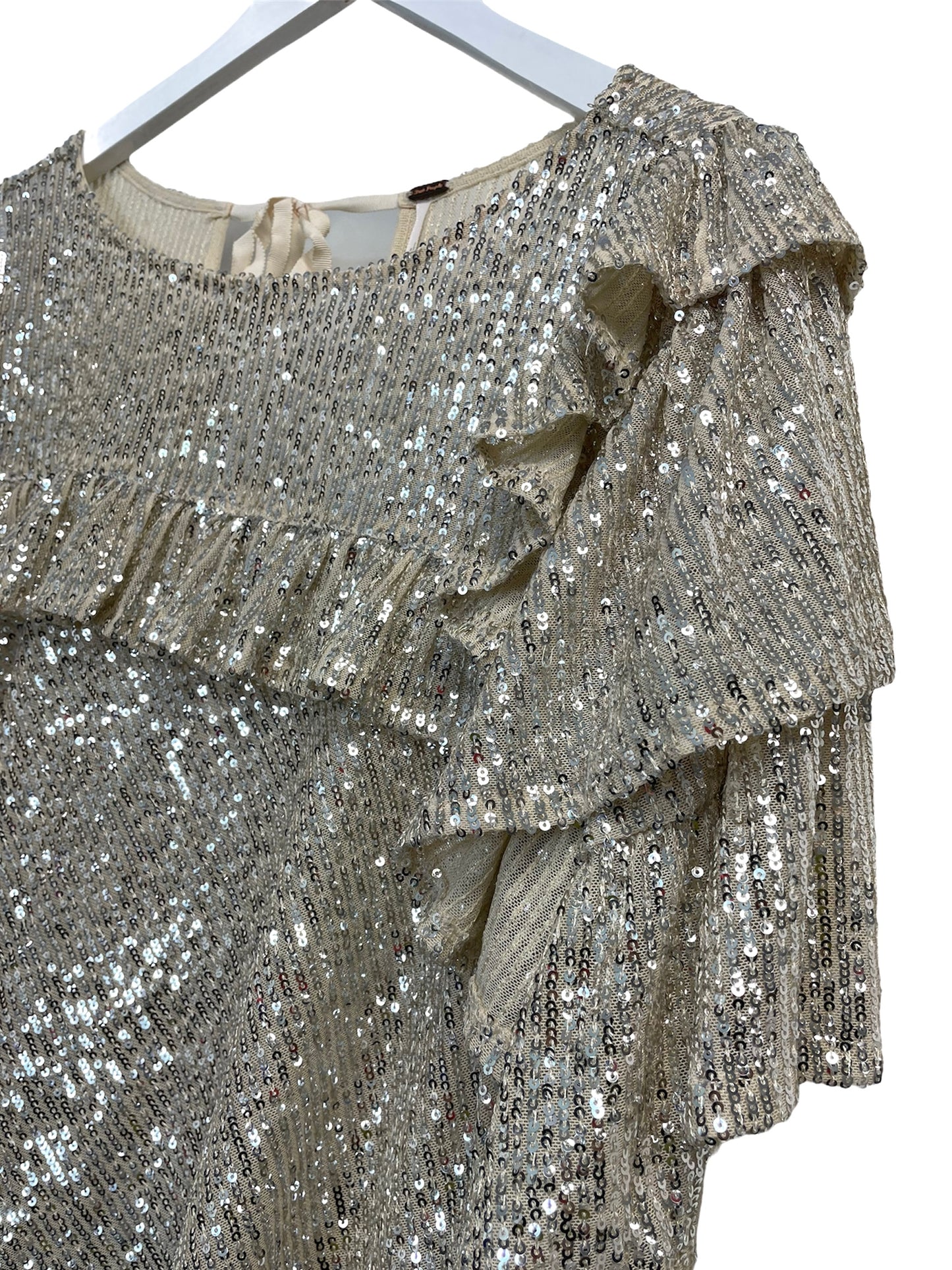 Free People Women's Tess Daly's Magical Sparkly Sequin Top Silver