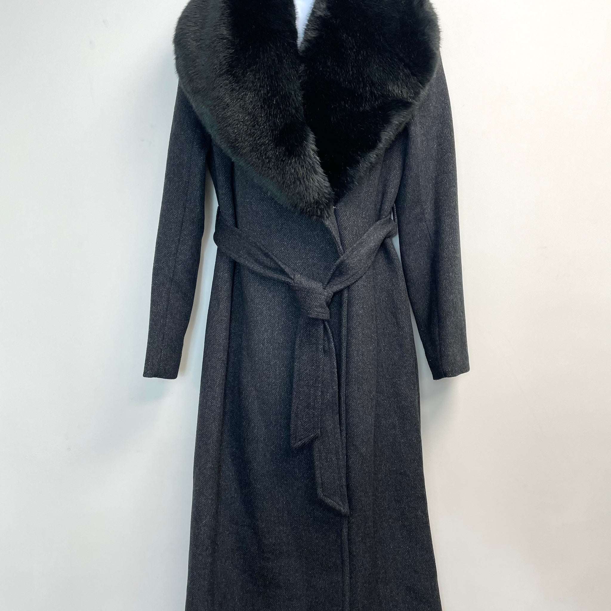 Cole Haan Faux Fur Collar Women’s Trench Coat Dark Grey