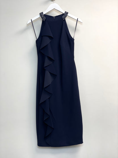 Ralph Lauren Women’s Beaded Ruffled Sleeveless Cocktail Dress Navy