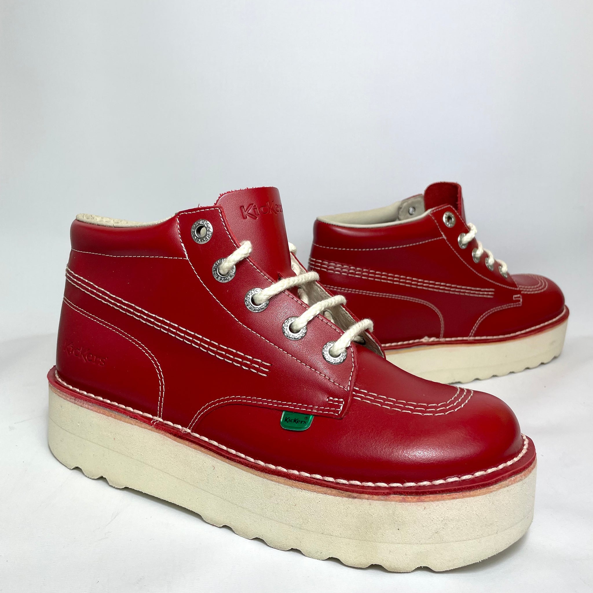 Kickers Kick Hi Womens Classic Platform Boots Red Leather