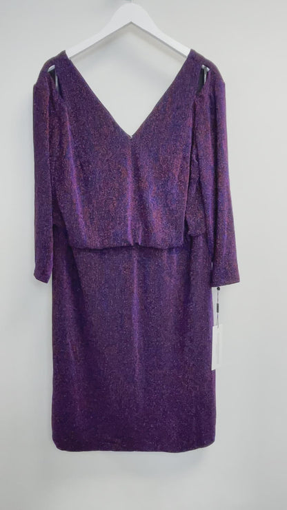 Calvin Klein Women’s Plus Metallic Blouson Dress Purple
