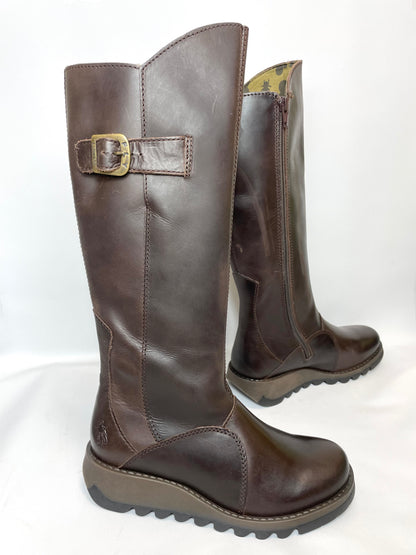 Fly London Mol 2 Wedge Zip Up Womens Knee High Boots Brown