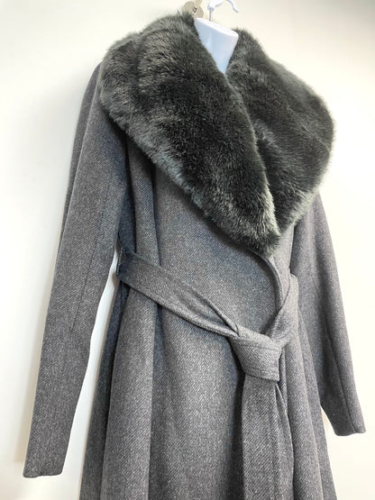Cole Haan Faux Fur Collar Women’s Trench Coat Dark Grey