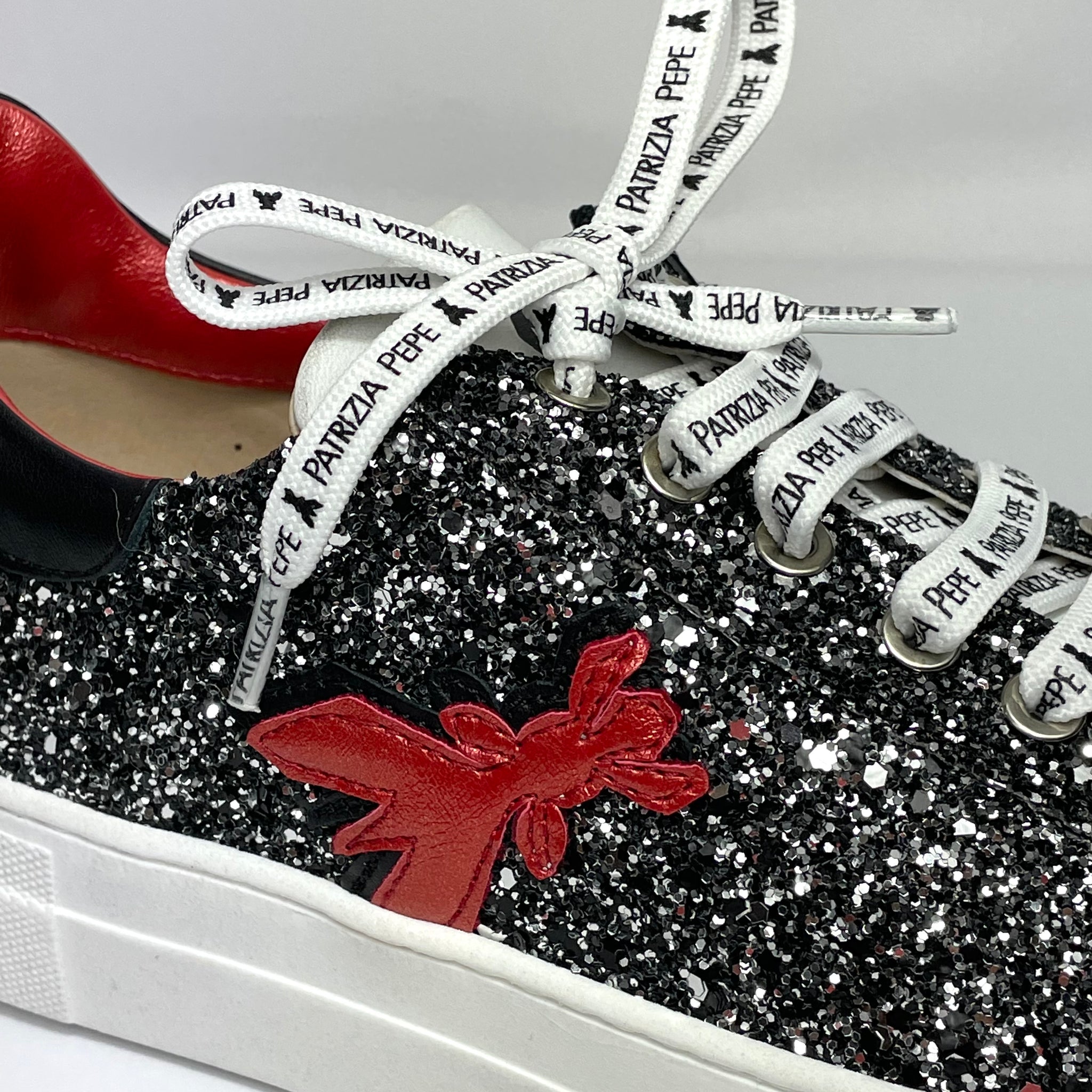 PATRIZIA PEPE Women's Glitter Sneakers in Nero/Silver UK 7/EU 41