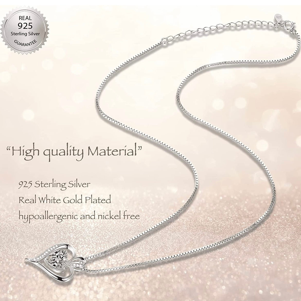 LAVUMO Women's Silver Heart Pendant Chain Necklace 925 Sterling Silver