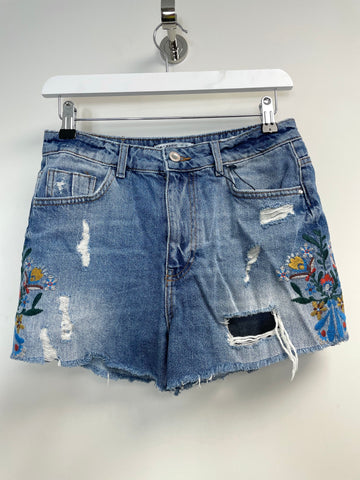 Zara Women’s Distressed Ripped Denim Shorts Deep Blue