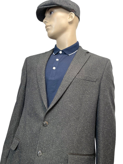 Men's Glen Plaid Suit Jacket Blazer Sport Coat Grey 46L