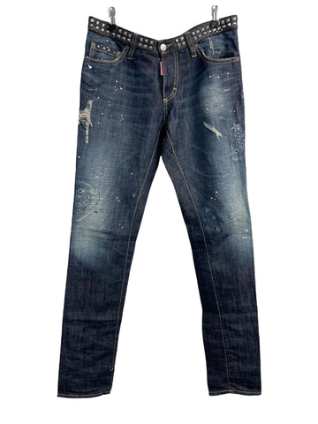 Dsquared Mens Straight Fit Painted Denim Jeans in Blue 34x34