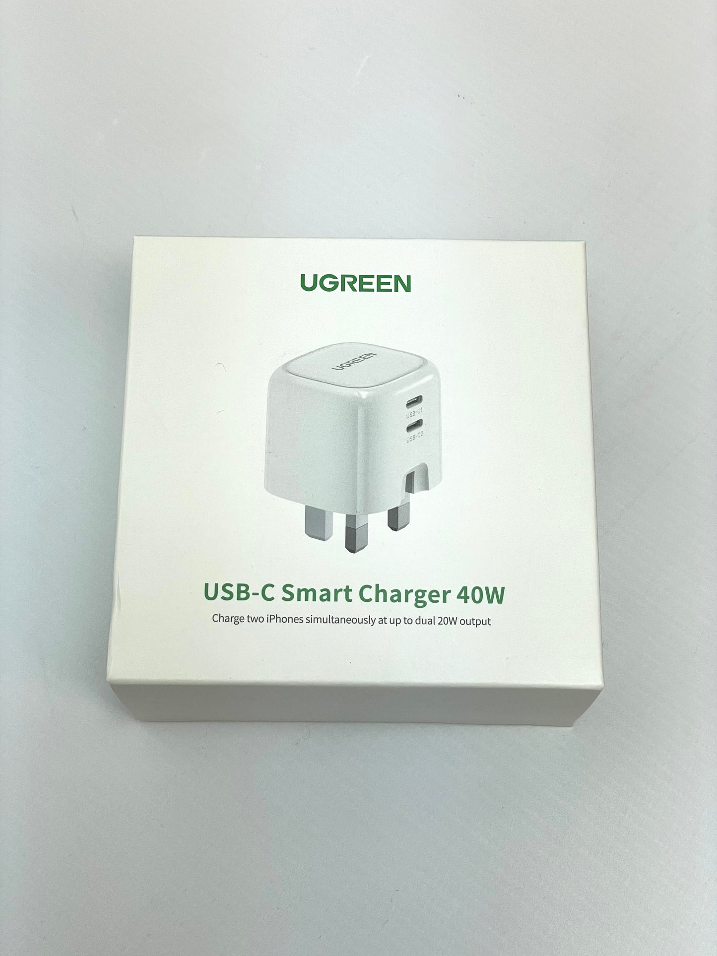 Ugreen USB C Smart Charger 40W Foldable Dual USB C Charger in White