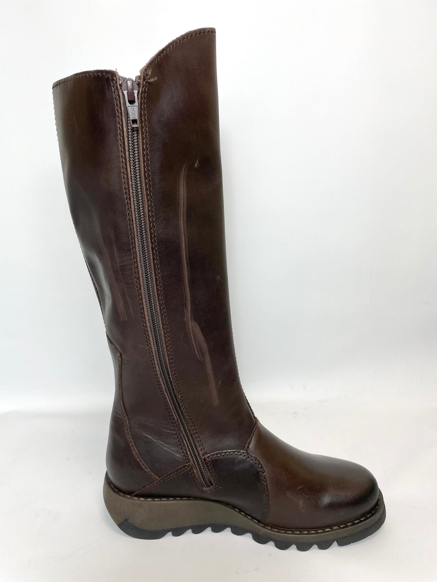 Fly London Mol 2 Wedge Zip Up Womens Knee High Boots Brown