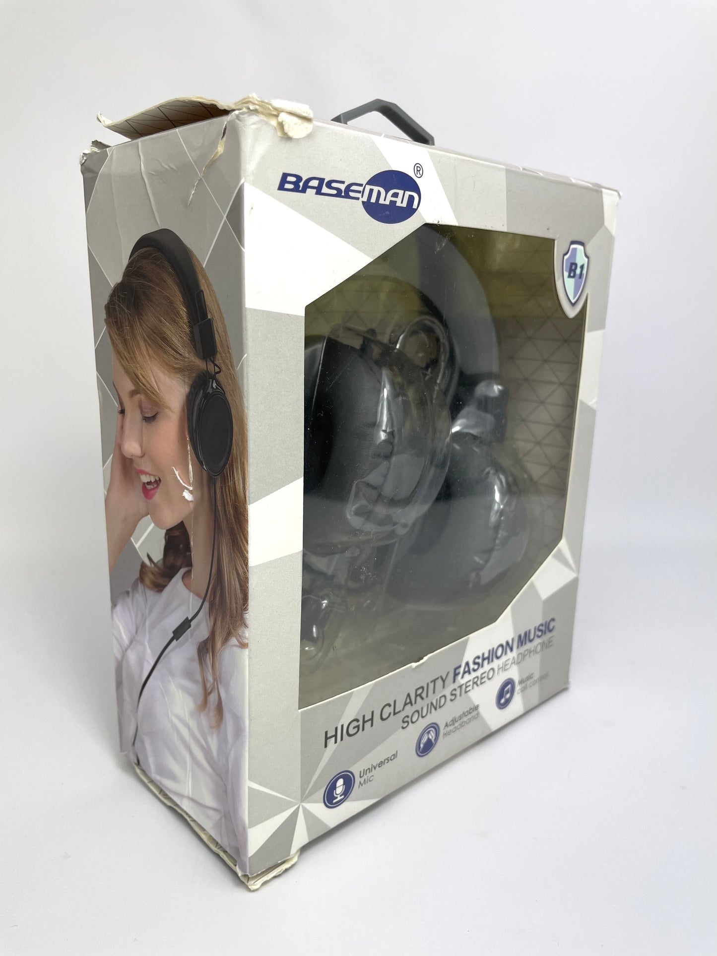 BASEMAN Wired On-Ear Headphones with Microphone Foldable Headphones in Grey