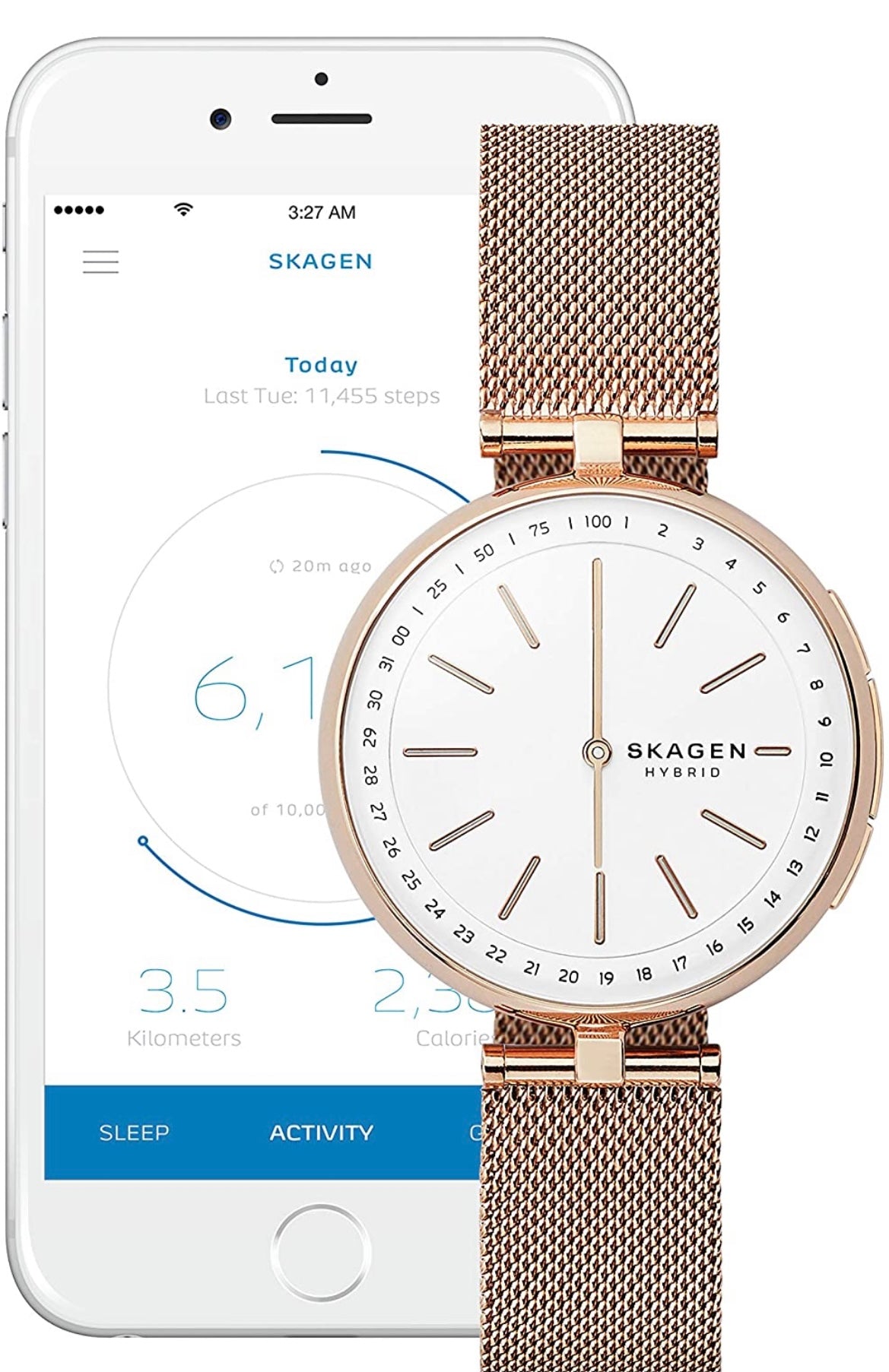 Skagen Connected Women s Signatur T Bar Stainless Steel Mesh Hybrid Smartwatch