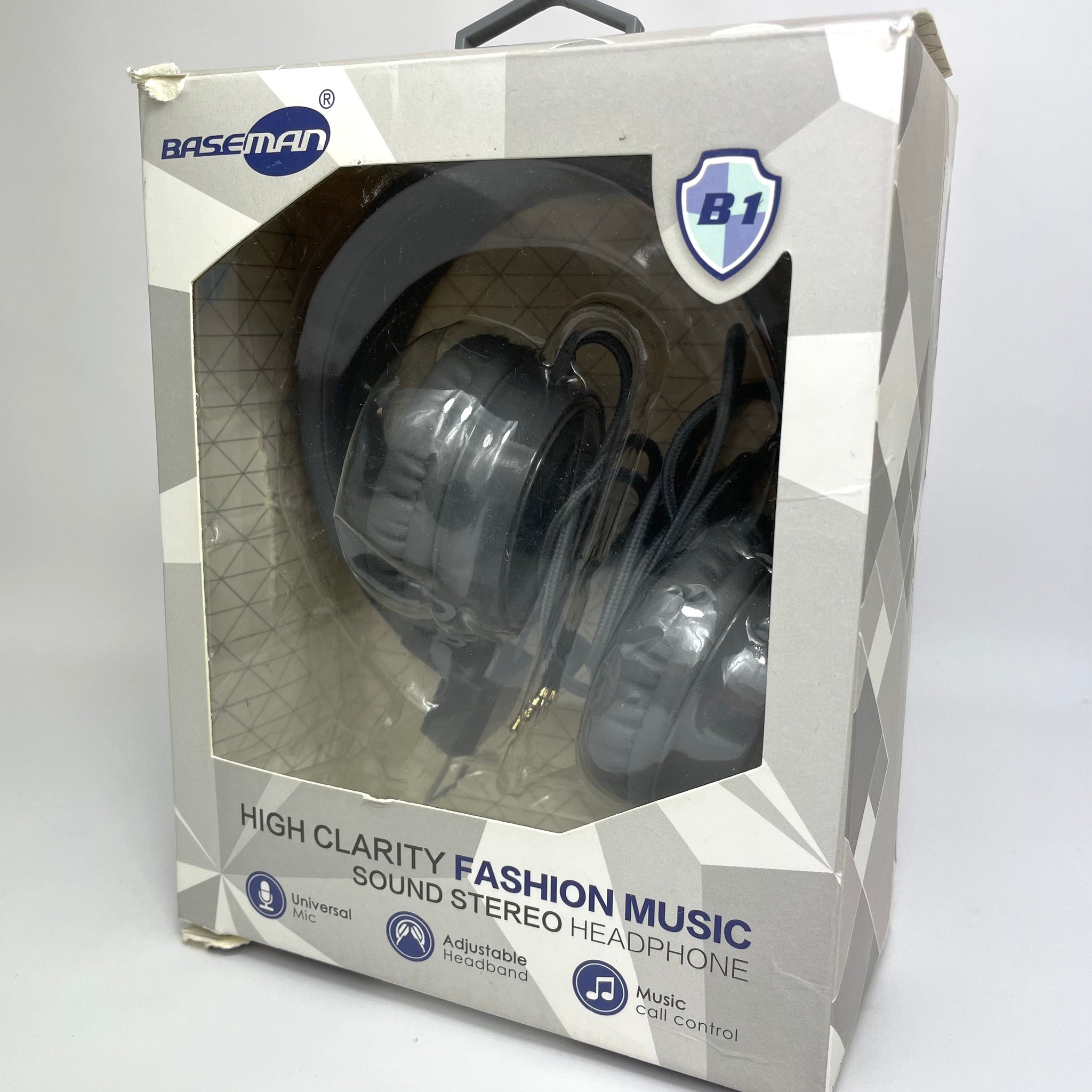 BASEMAN Wired On-Ear Headphones with Microphone Foldable Headphones in Grey