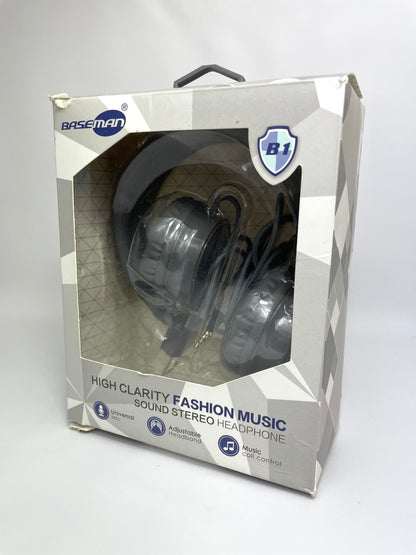 BASEMAN Wired On-Ear Headphones with Microphone Foldable Headphones in Grey
