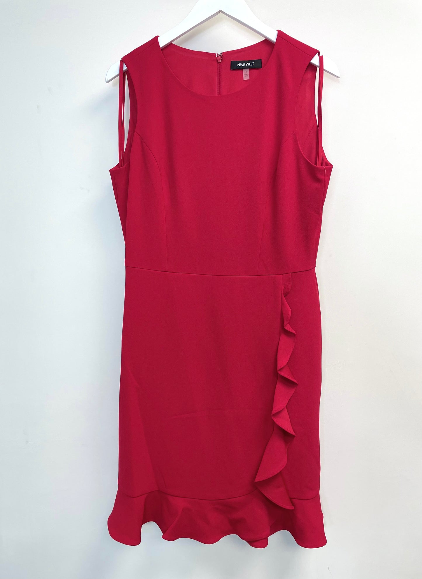 Nine West Women's Crimson Sleeveless Jewel Neck Crepe Dress Red