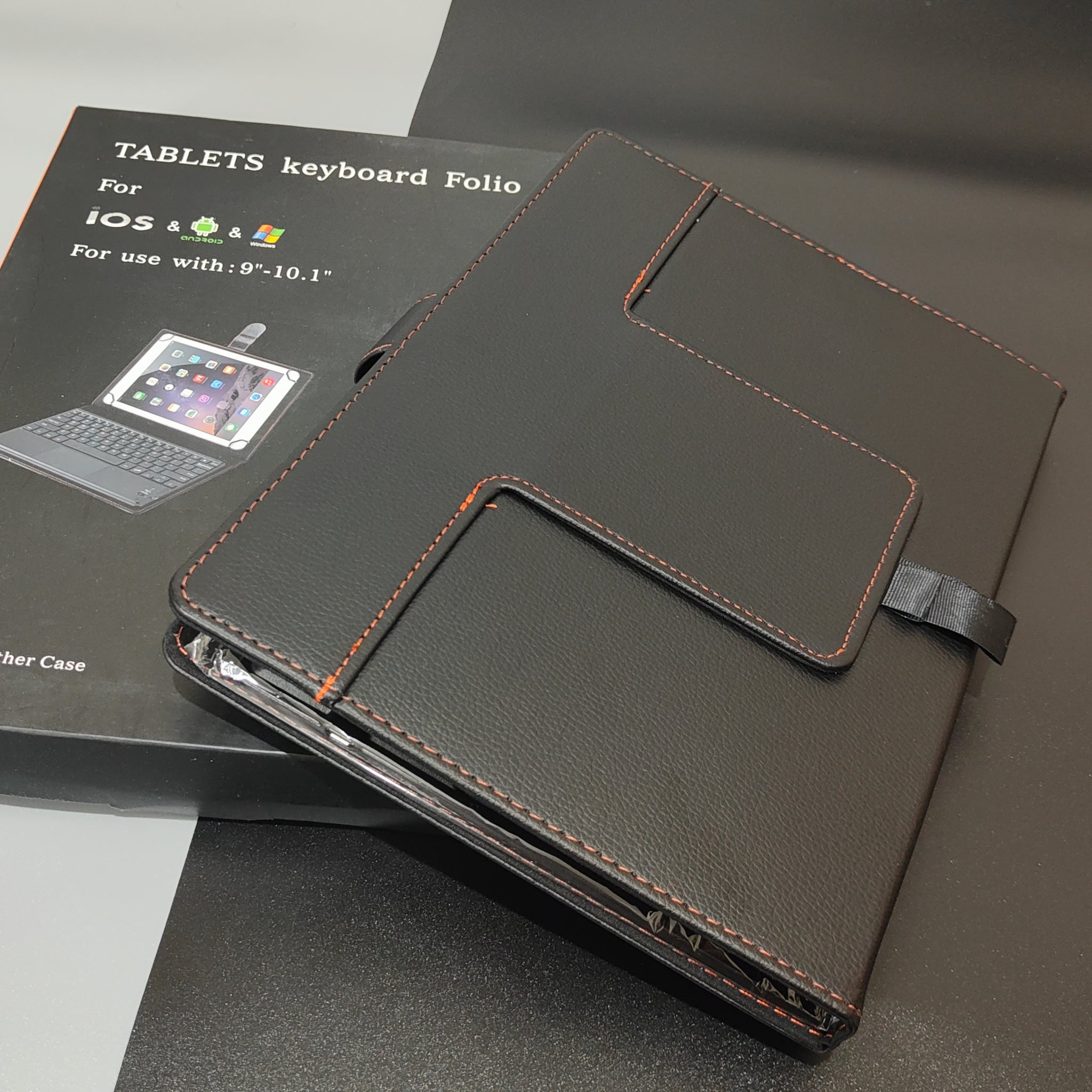 Tablet Stand + Keyboard Folio Case - Faux Leather for iPad, IOS, Android, and Windows