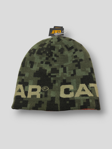 Cat Reversible Logo Beanie Hat Camo Unisex Green/Orange