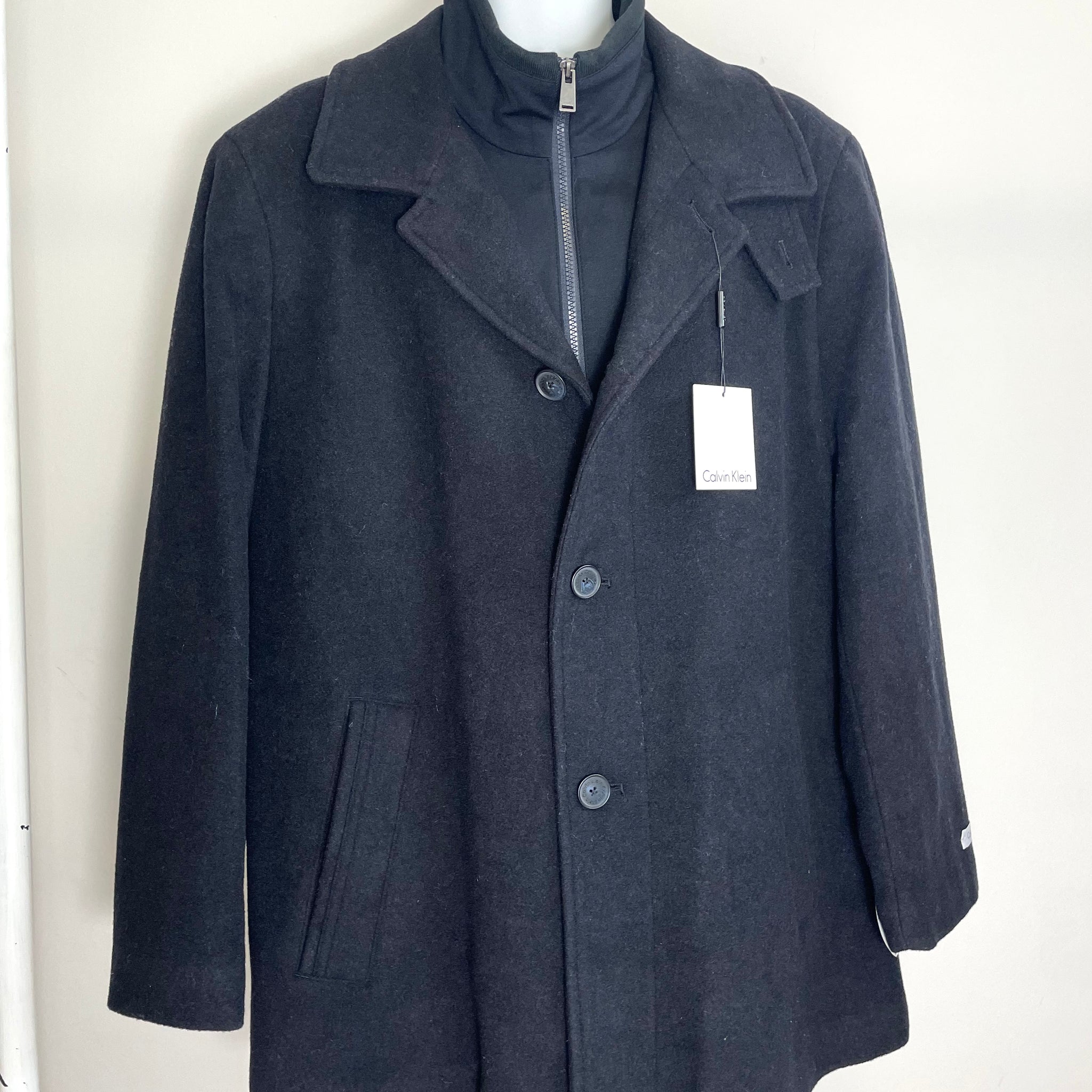 Calvin Klein Men’s Wool Blend Overcoat in Black