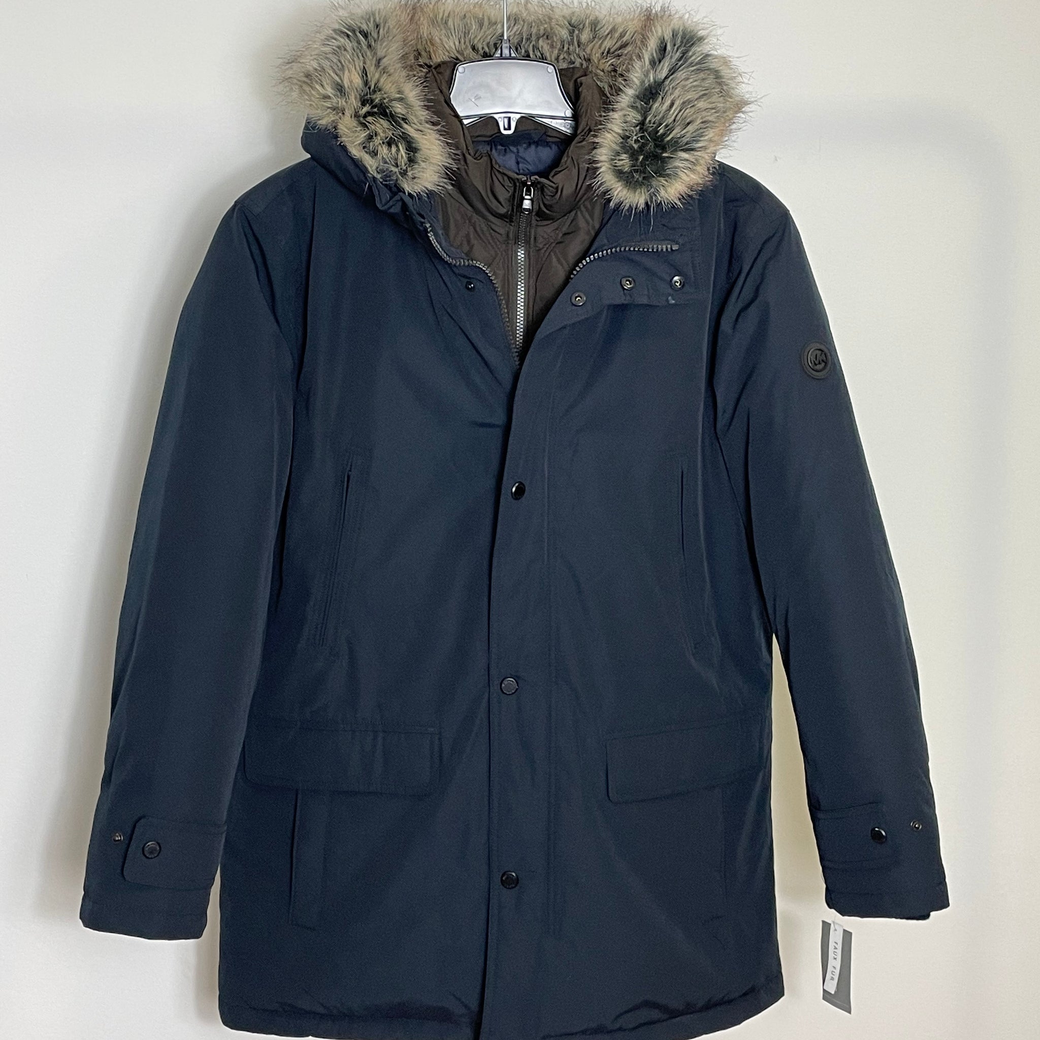 Michael Kors Men’s Faux Fur Parka Coat in Navy