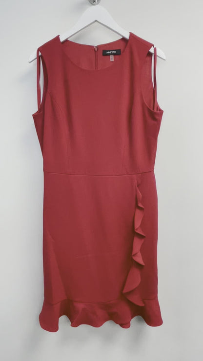 Nine West Women's Crimson Sleeveless Jewel Neck Crepe Dress Red
