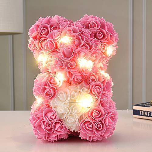 Rose Flower Teddy Bear Valentines Day Gift For Her Anniversary, Birthday Gift With Clear Gift Box 25cm