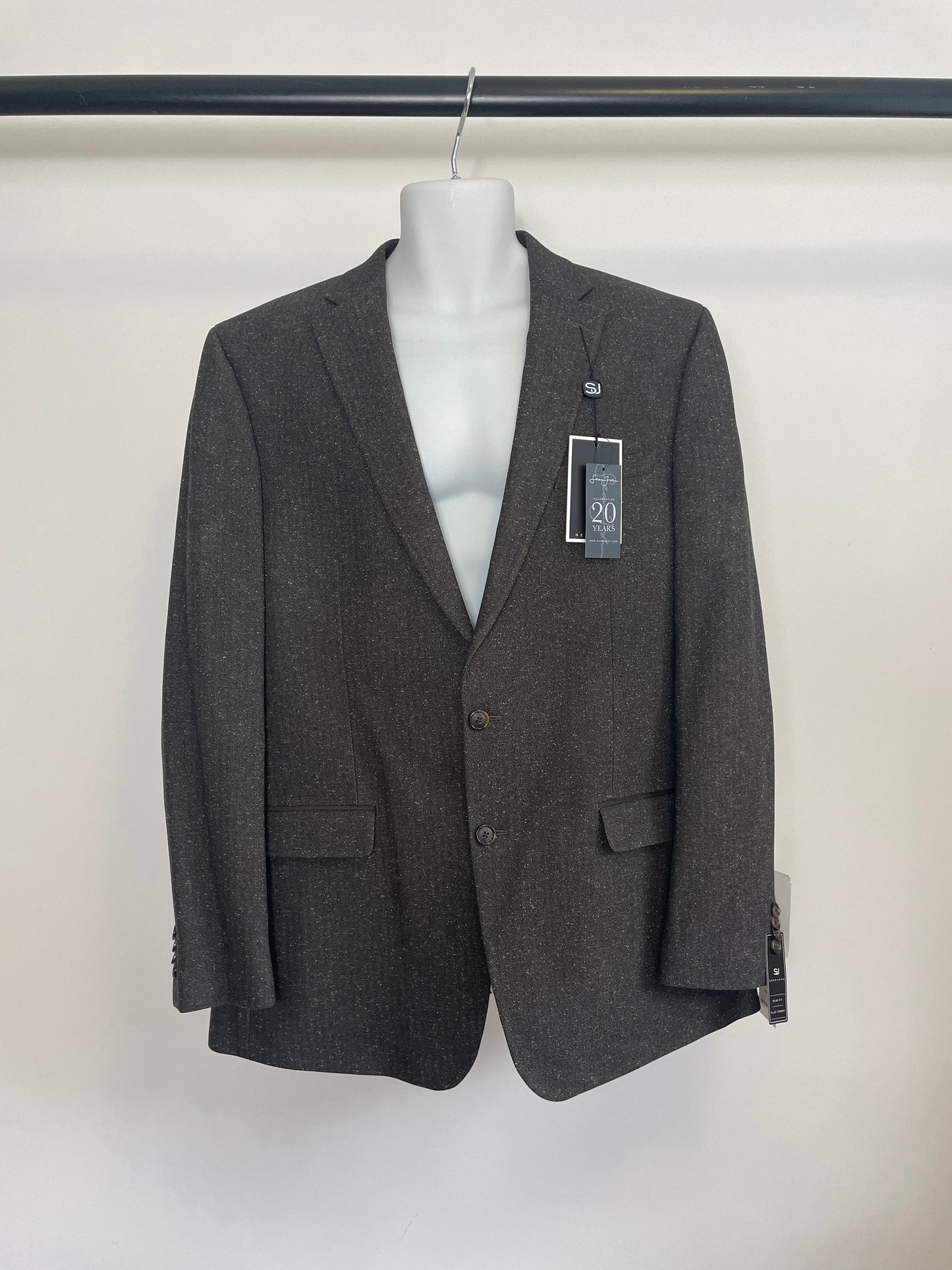 Men's Glen Plaid Suit Jacket Blazer Sport Coat Grey 46L