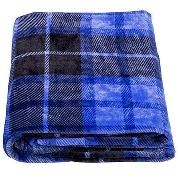 SOCHOW FLANNEL FLEECE THROW BLANKET 127CM×150CM ALL SEASON PLAID BLUE