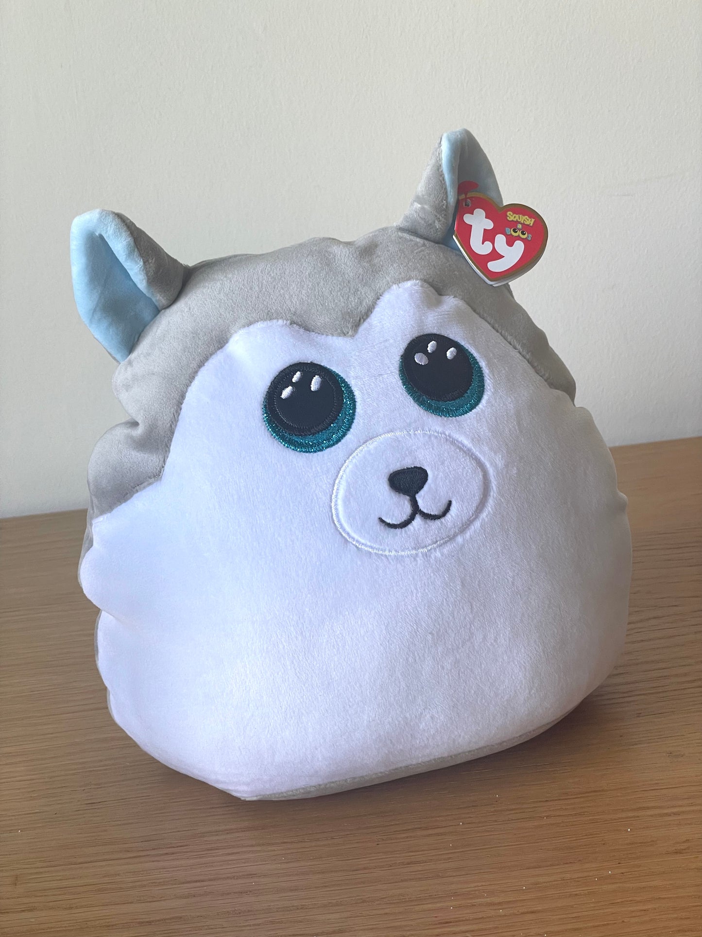 TY Slush HUSKY DOG SQUISH A BOO Soft Toy 10” Small Plush Cushion Pillow