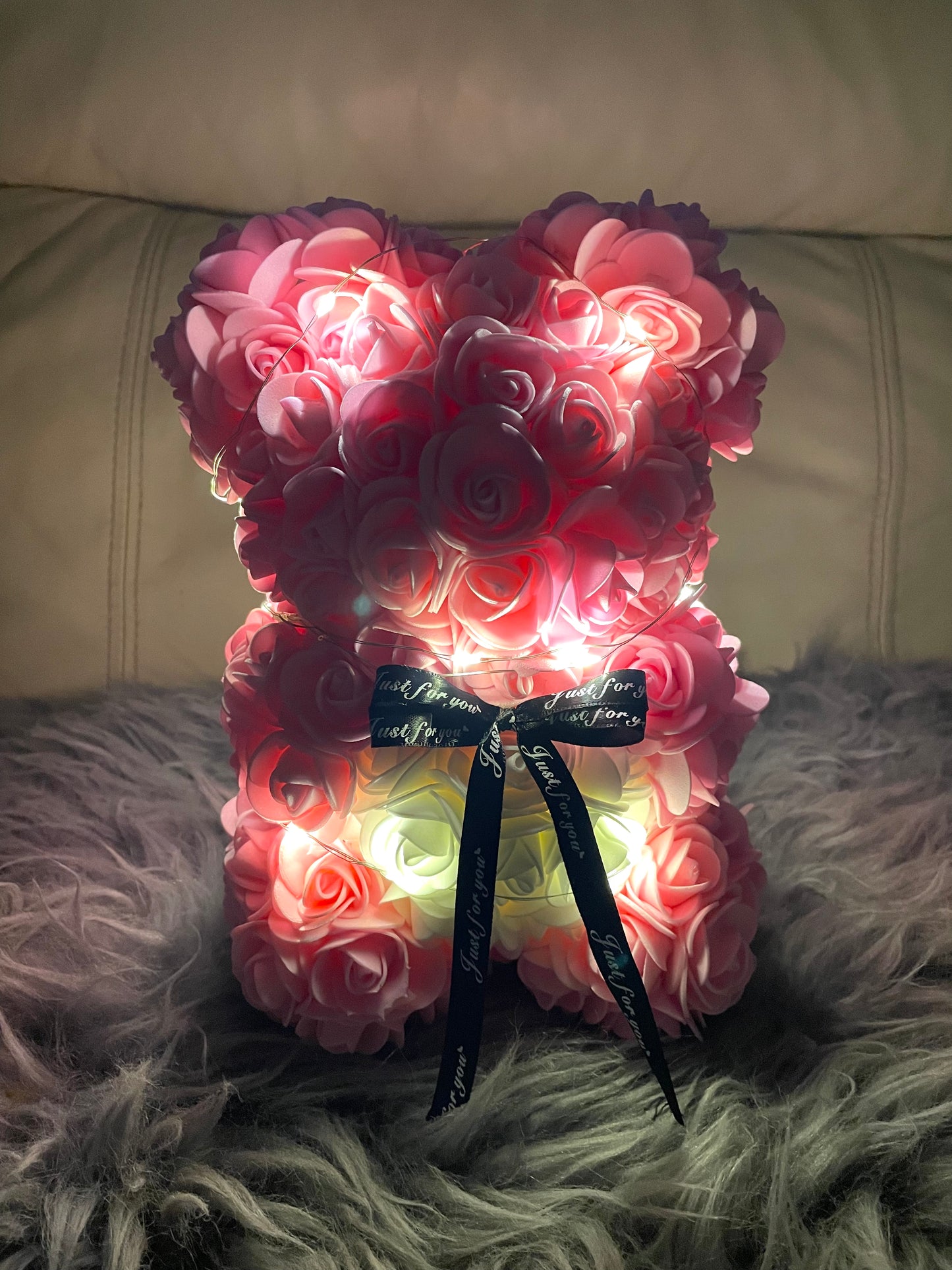Rose Flower Teddy Bear Valentines Day Gift For Her Anniversary, Birthday Gift With Clear Gift Box 25cm
